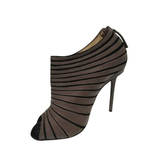 *L.A.M.B. Taupe Stiletto Leather Booties Peep Toe - 9M