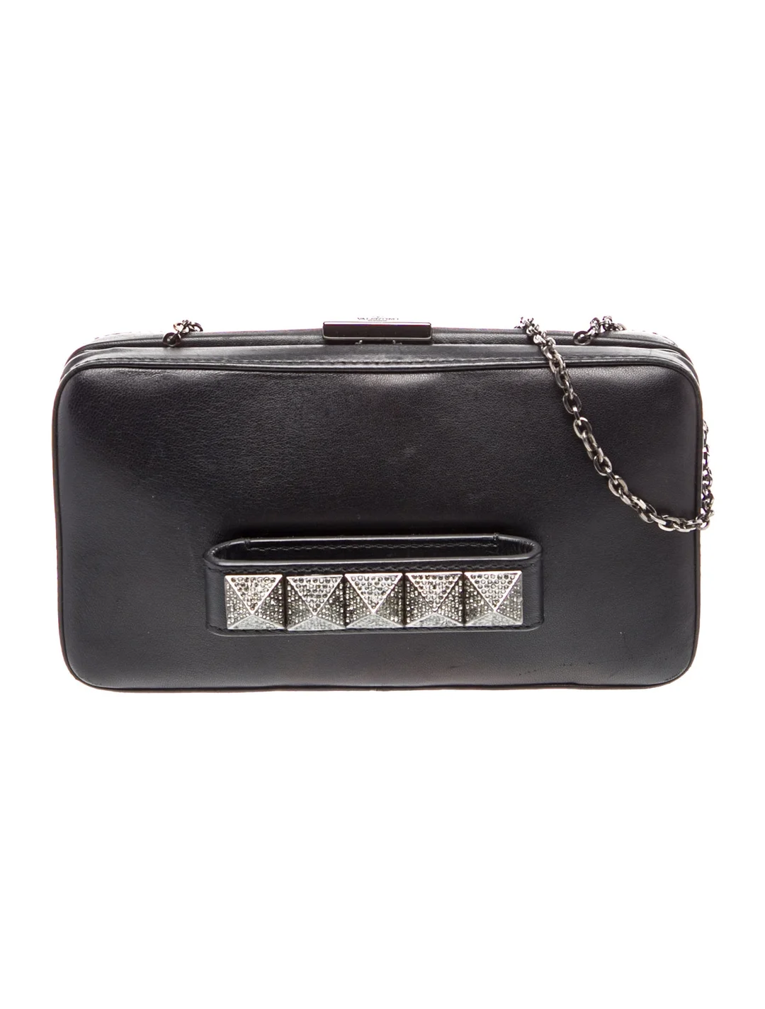 Valentino Black Leather Rockstud Minaudiere w/ Crystal Accents