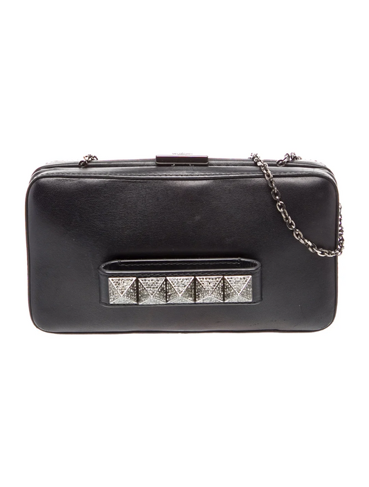 Valentino Black Leather Rockstud Minaudiere w/ Crystal Accents