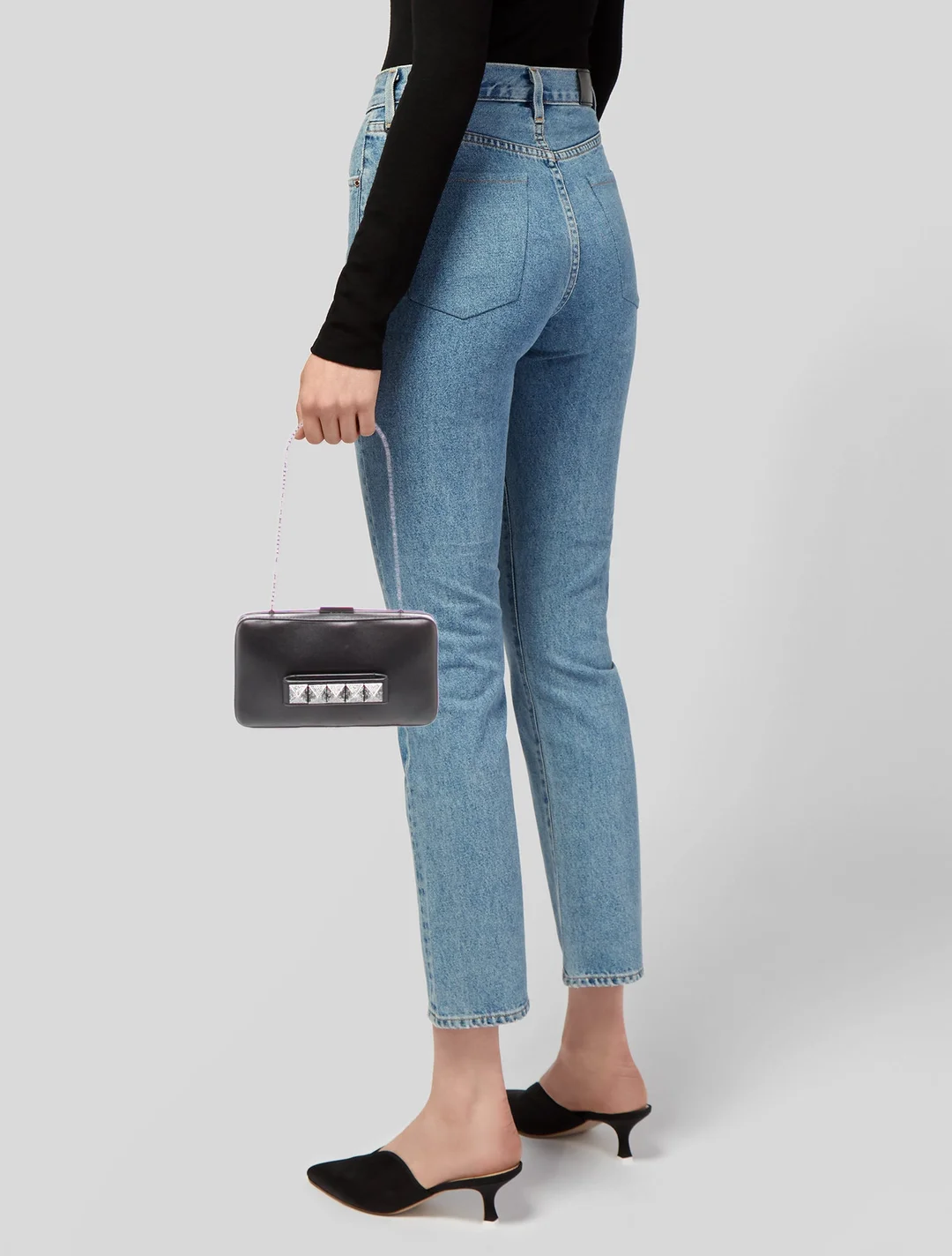 Valentino Black Leather Rockstud Minaudiere w/ Crystal Accents