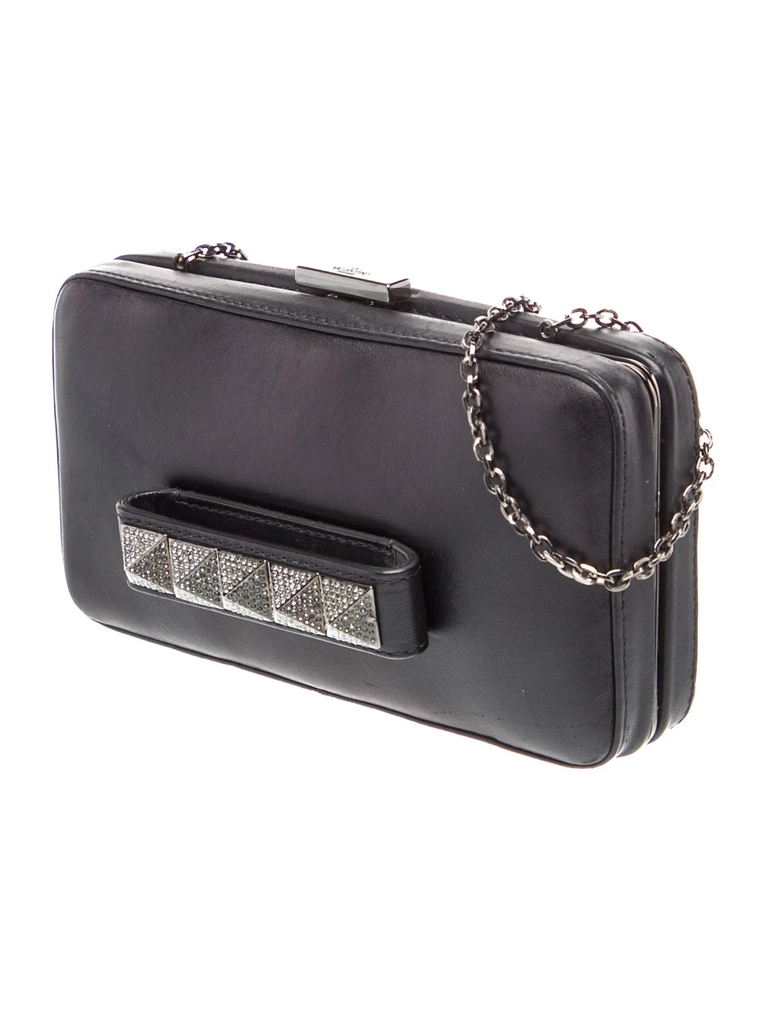 Valentino Black Leather Rockstud Minaudiere w/ Crystal Accents