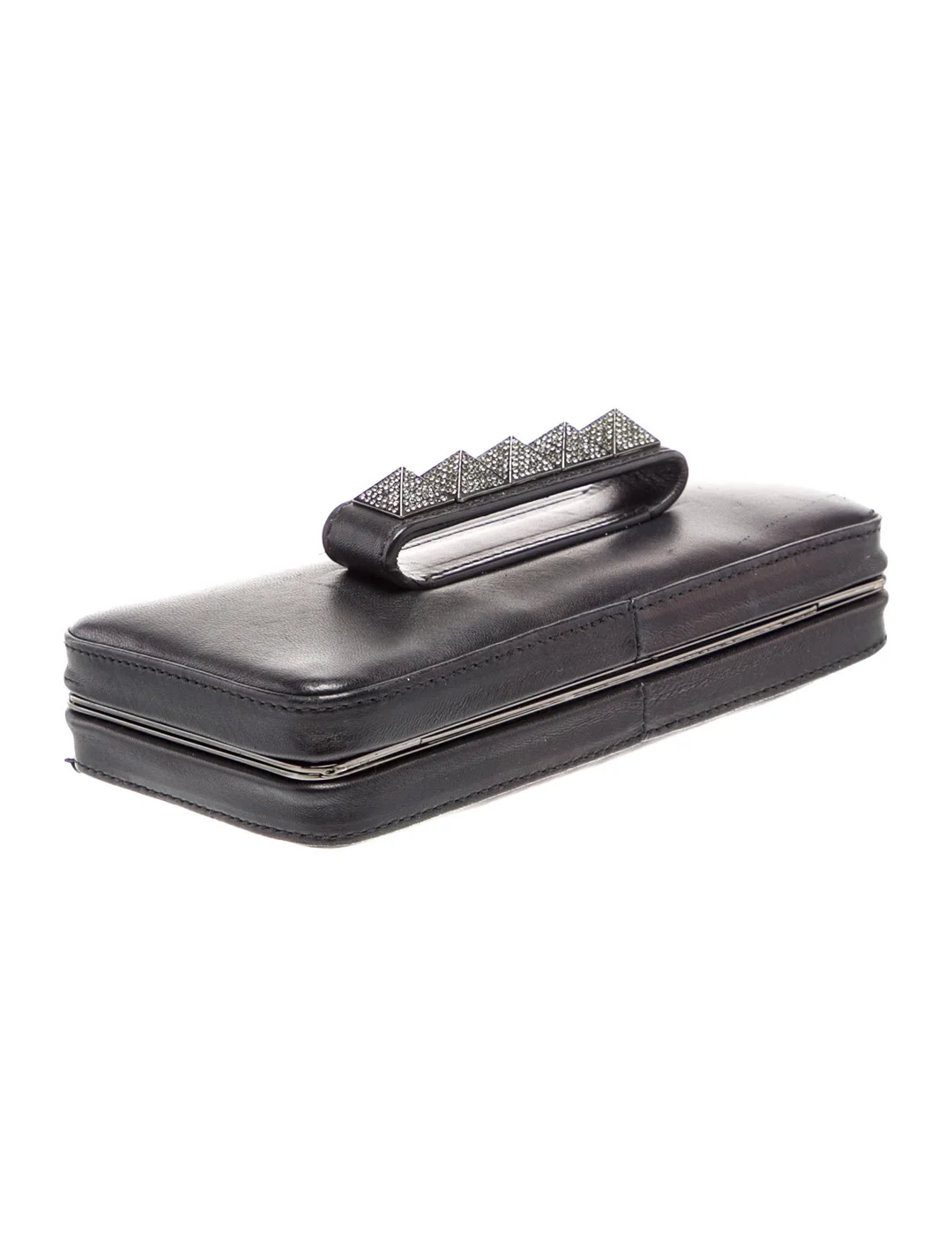 Valentino Black Leather Rockstud Minaudiere w/ Crystal Accents