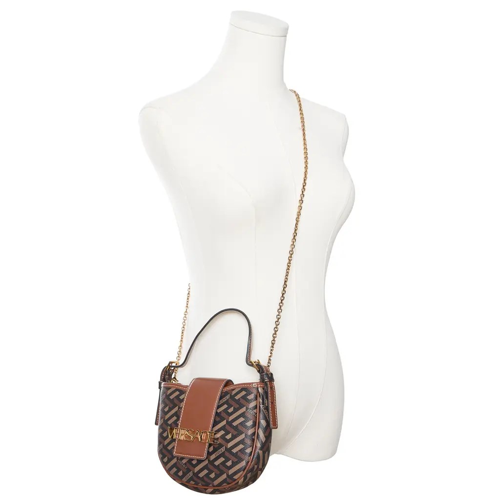 Versace 'La Greca Signature' Two-Way Shoulder Bag in brown