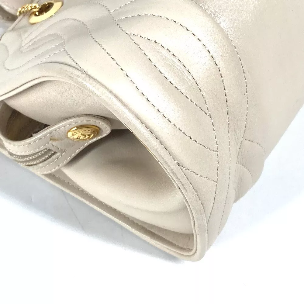 Fendi Pearly Ivory Leather Satchel with Quilted Pasta Design & Gold Hardware