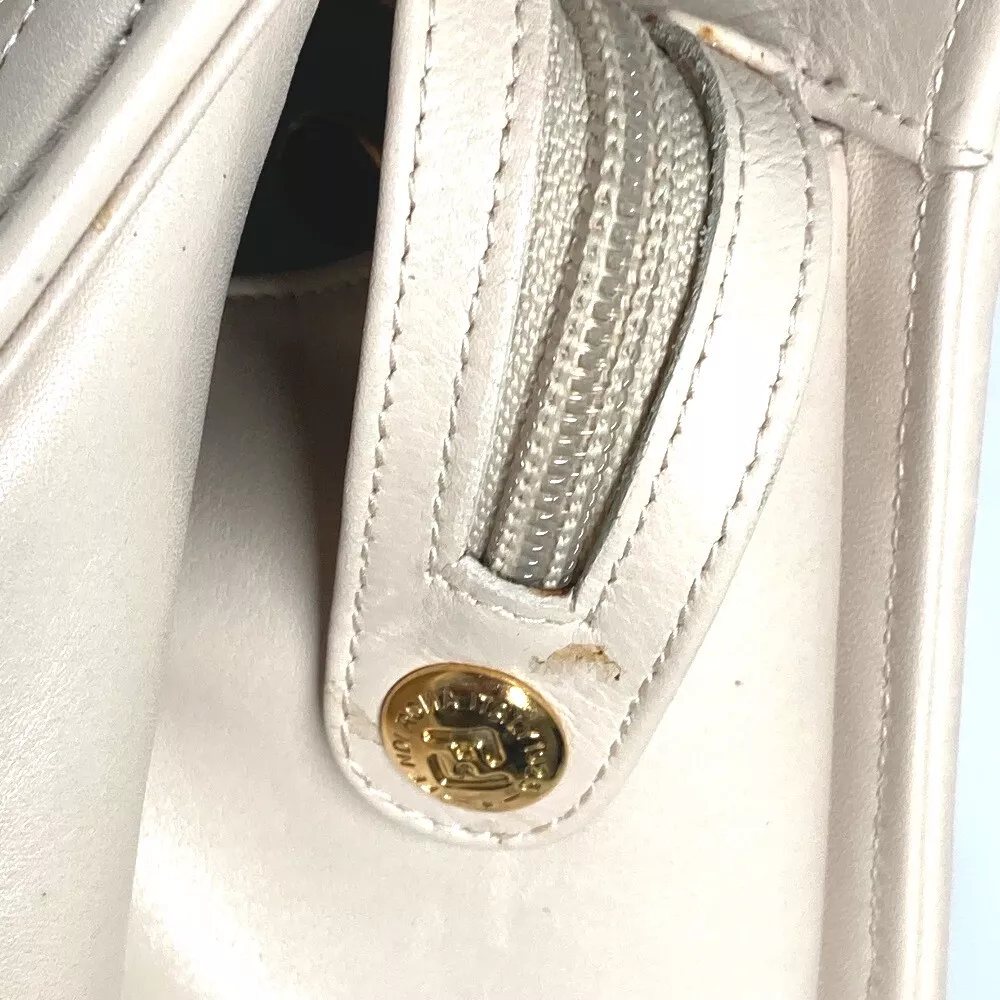 Fendi Pearly Ivory Leather Satchel with Quilted Pasta Design & Gold Hardware