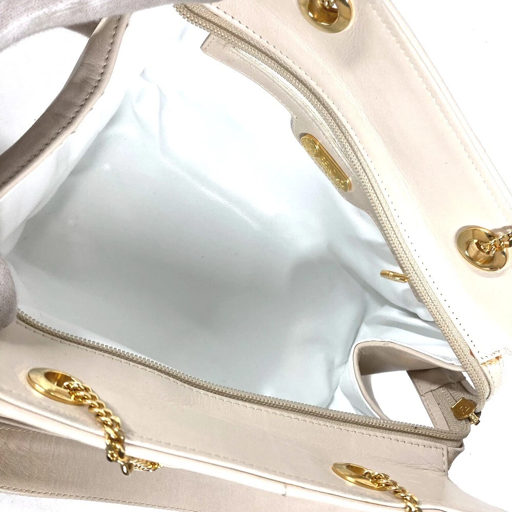 Fendi Pearly Ivory Leather Satchel with Quilted Pasta Design & Gold Hardware