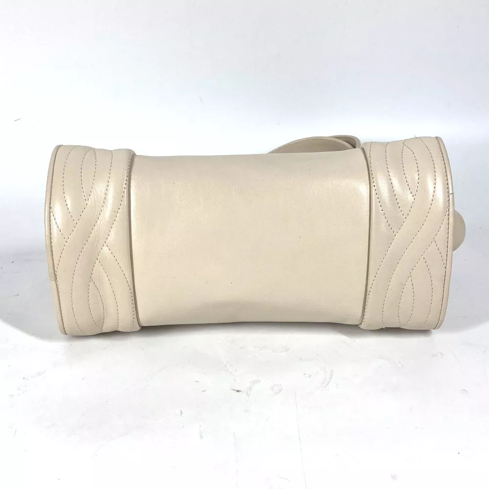 Fendi Pearly Ivory Leather Satchel with Quilted Pasta Design & Gold Hardware