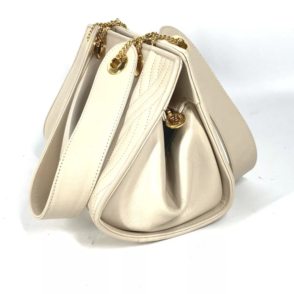 Fendi Pearly Ivory Leather Satchel with Quilted Pasta Design & Gold Hardware
