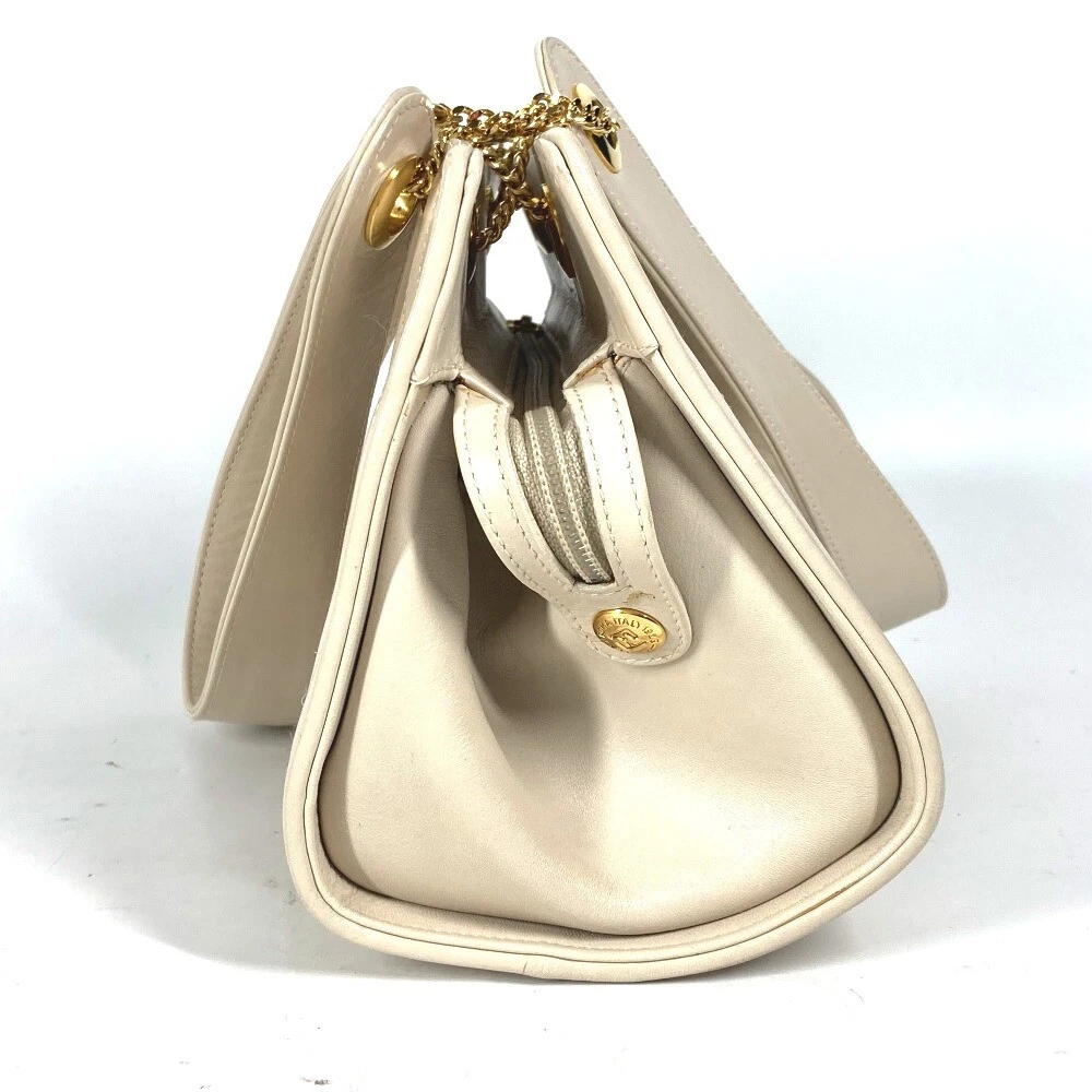 Fendi Pearly Ivory Leather Satchel with Quilted Pasta Design & Gold Hardware