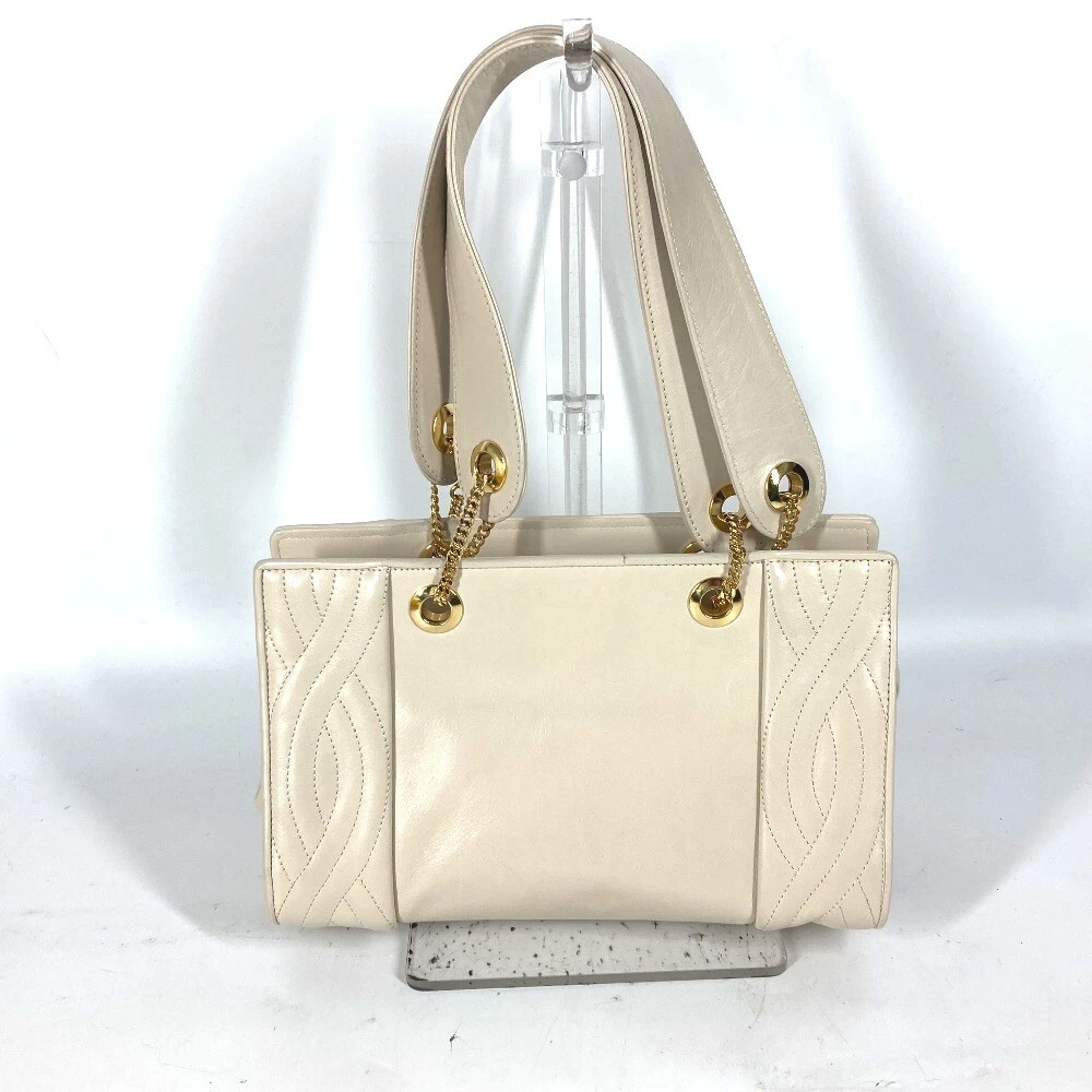 Fendi Pearly Ivory Leather Satchel with Quilted Pasta Design & Gold Hardware