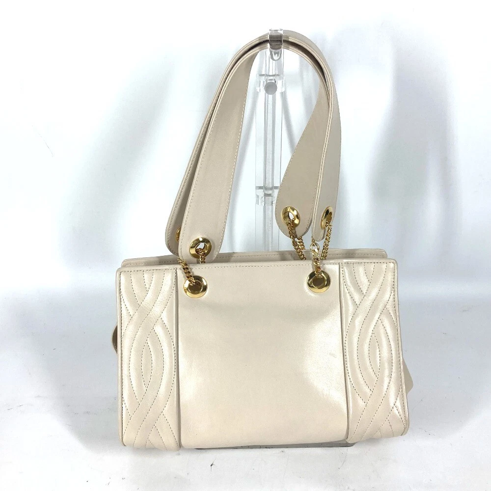 Fendi Pearly Ivory Leather Satchel with Quilted Pasta Design & Gold Hardware