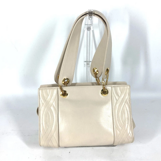 Fendi Pearly Ivory Leather Satchel with Quilted Pasta Design & Gold Hardware