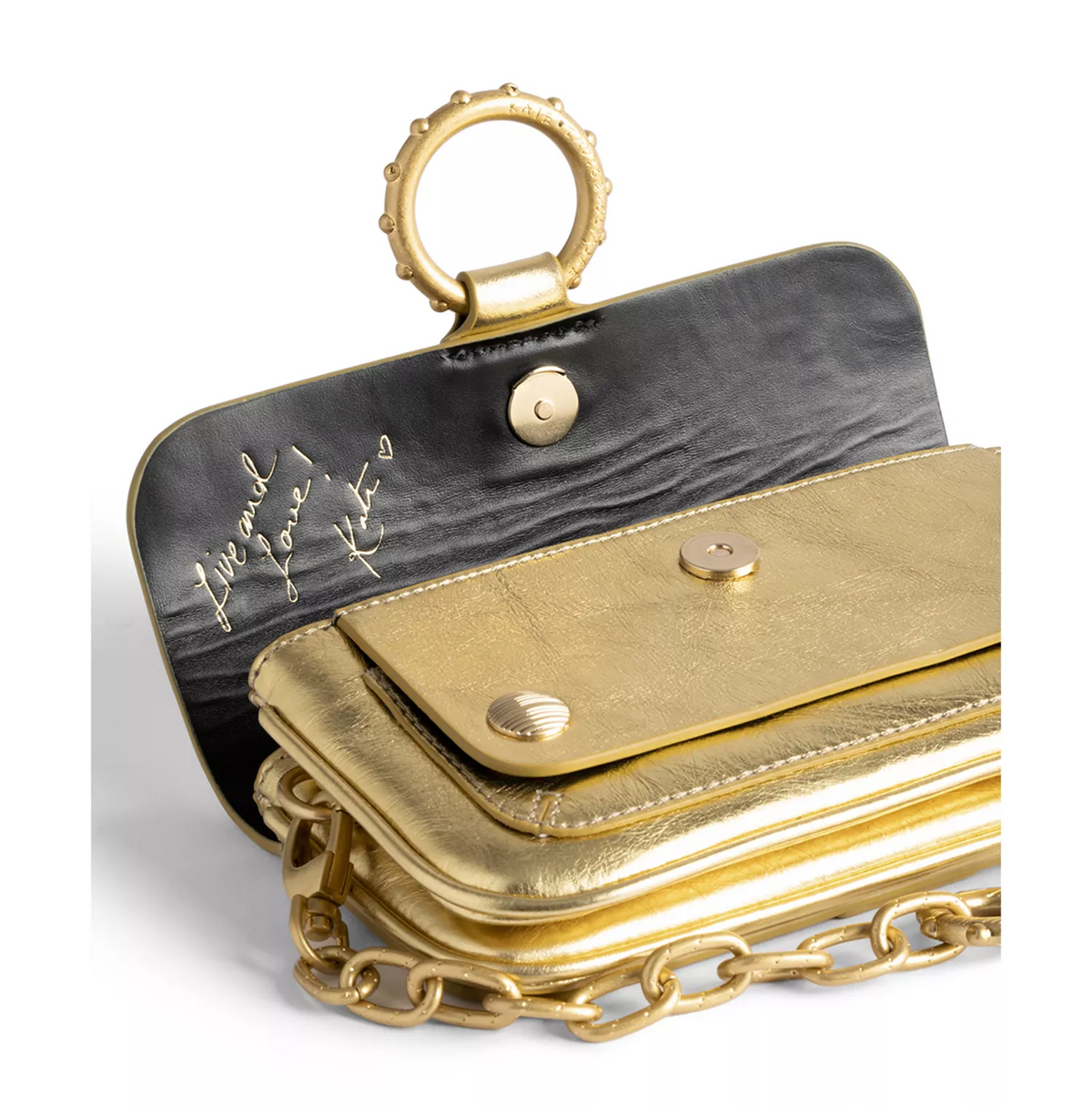 Zadig & Voltaire NWT Kate Vintage Metallic Gold Leather Wallet Two-way Bag