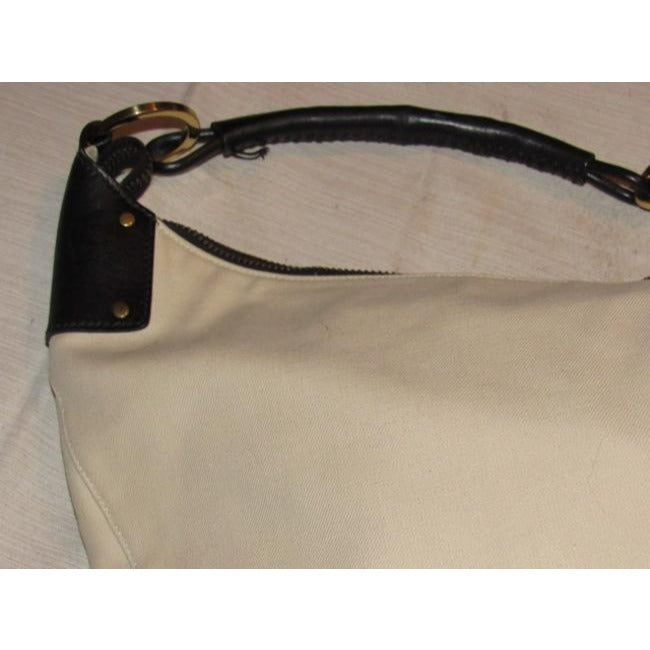 Gucci Vintage Crisp White Heavy Canvas And Black Leather