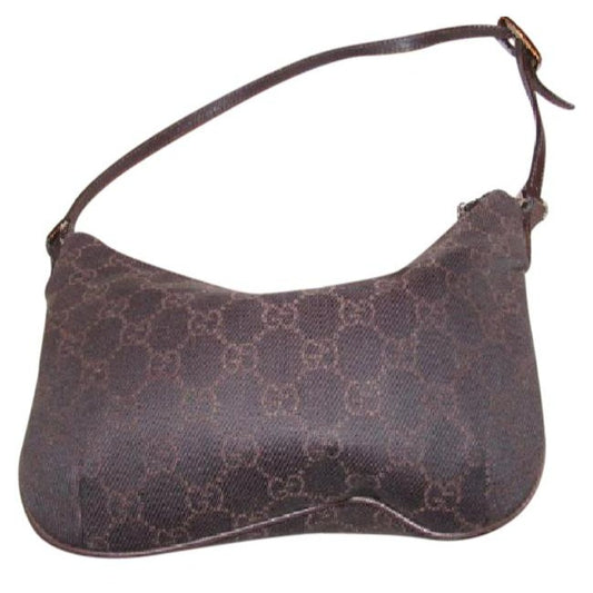 Gucci, petite, brown Guccissima print canvas & brown leather, hobo style, kidney shaped purse with chrome hardware & zip top closure
