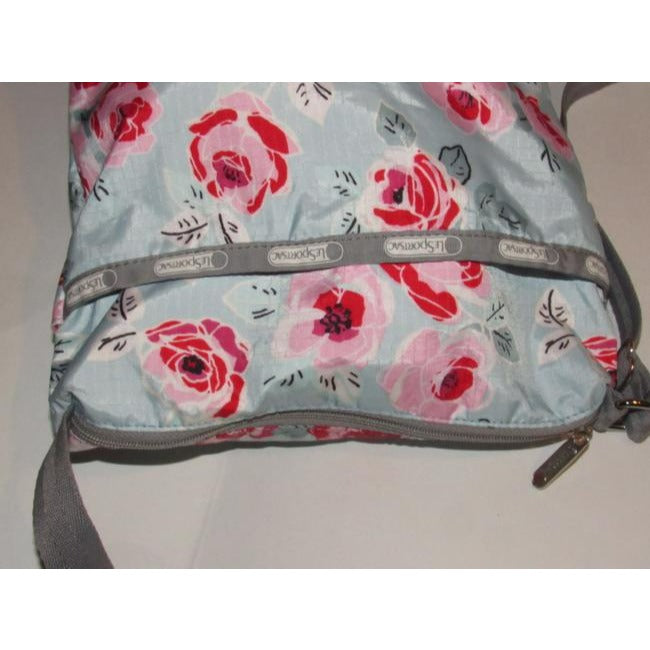 Lesportsac Grey Blue Red And Pink Floral Print Nylon Cross Body Bag