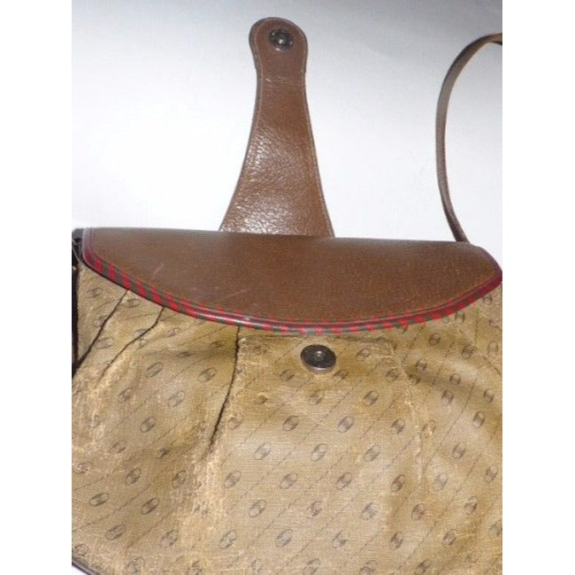 Gucci Vintage Coated Canvas Leather In Browns With Red Green Cross Body