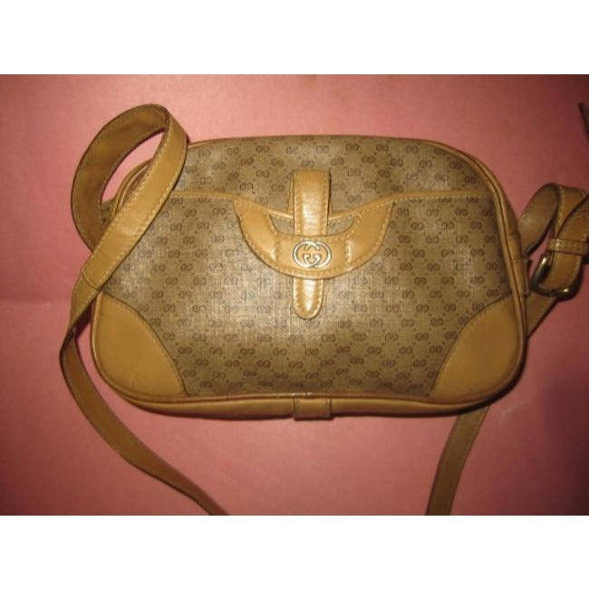 Gucci Vintage Hobo Shades Of Brown Leather Coated Canvas Cross Body Bag