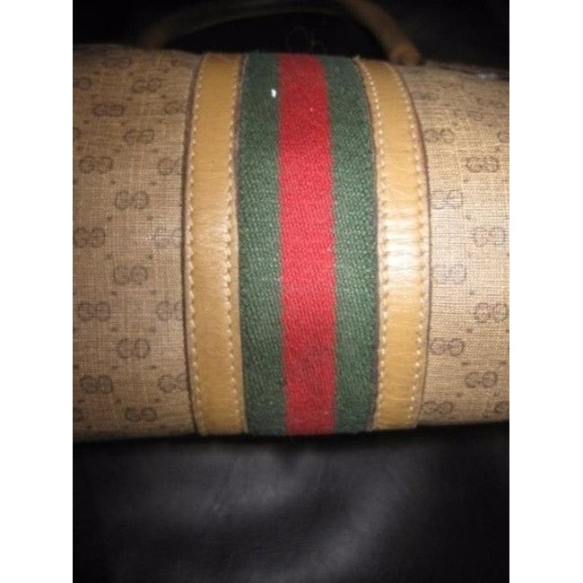 Gucci Vintage Coated Canvas With Small G Logo Leather In Browns With Wide Red Green Stripe