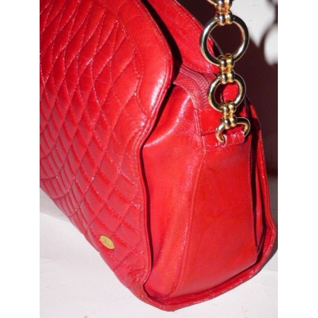 Bally Vintage Pursesdesigner Purses True Red Quilted Leather Suede Shoulder Bag