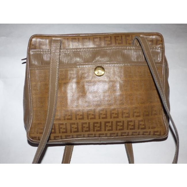 Fendi W Ctd Canvasleather Two Longer Straps Yellowbrown Zucchino Print Canvas And Leather Satchel