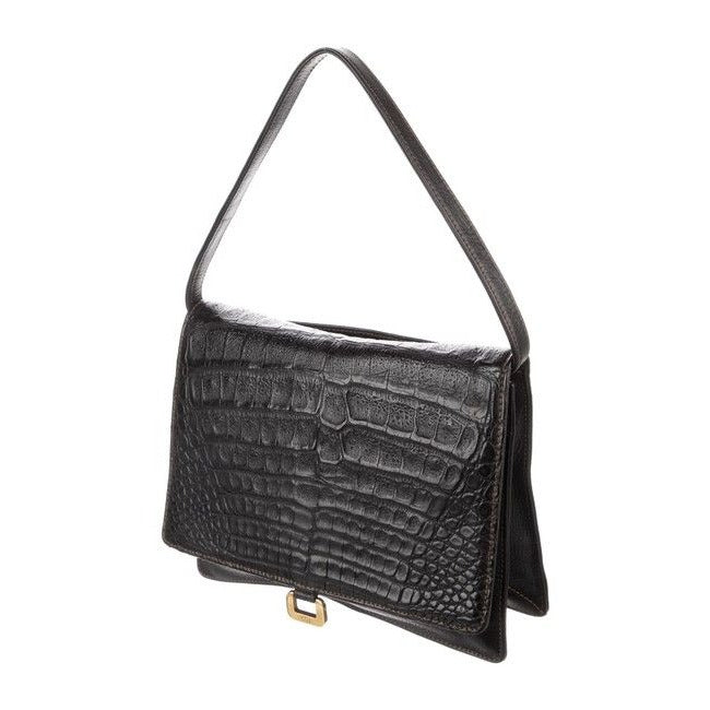 Gucci Leather Top Handle Purse With Gold Gg Clasp Blackmidnight Blue Crocodile Shoulder Bag