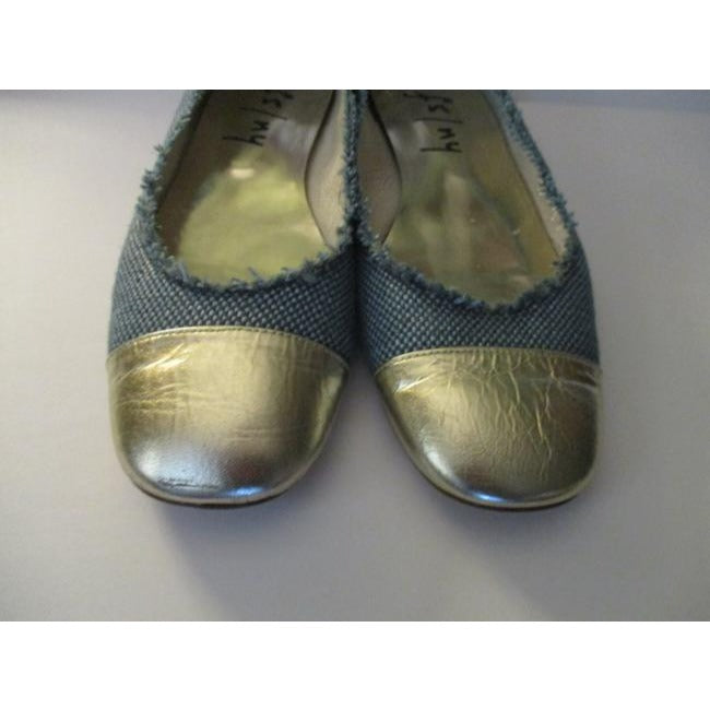 French Sole Blue Aqua Distressed Fringe Metallic Toe Ballet Flats Size Us