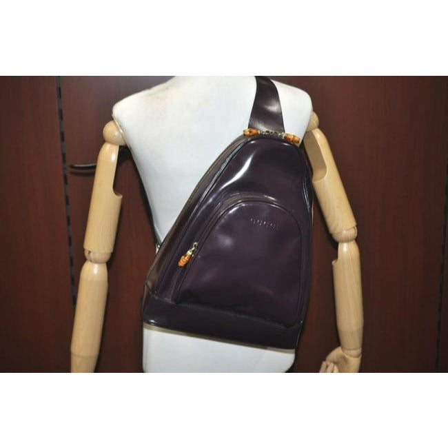 Gucci Messenger Triangular Two Way Backpack With Pocket Purple Patent Leather