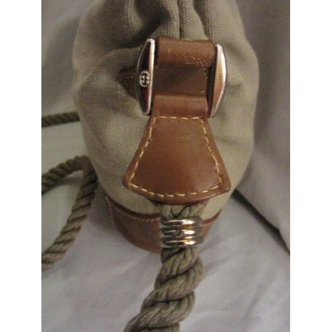 Gucci Beige Leather & GG Leather Nautical logo Bucket Bag W Captain's Wheel Logo & Rope Strap