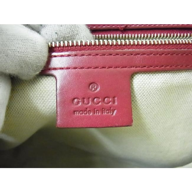 Gucci Vintage Dark Brown Large G Logo Print Canvas And Dark Red Pink Leather