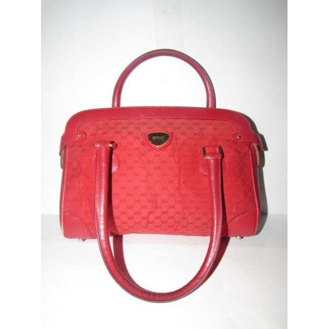 Gucci Boston Small Logo Print Red Canvas And Leather Satchel