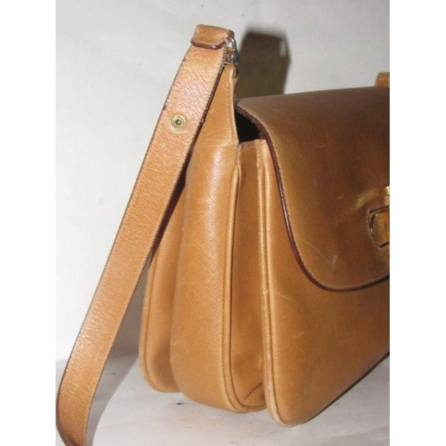 Gucci Vintage Pursesdesigner Purses Light Camel Brown Textured Leather Shoulder Bag