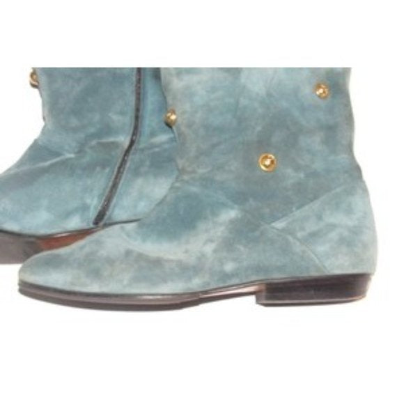 Salvatore Ferragamo Blue Suede Gold Studded Boots