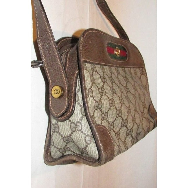 Gucci Vintage Gg Web Brown And Large G Logo Print Coated Canvas