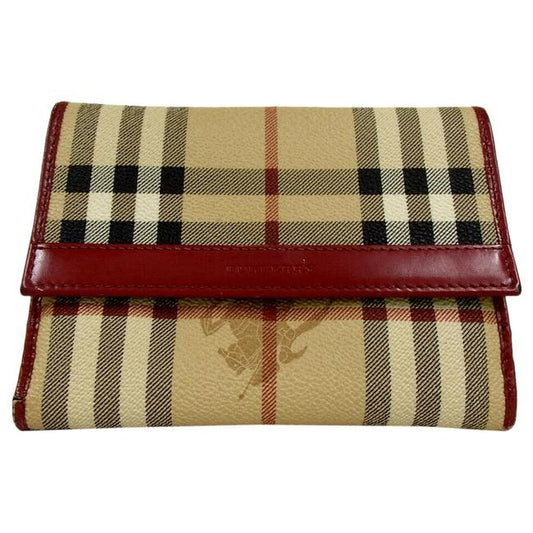 Burberry Nova Check Plaid Red Leather Wallet