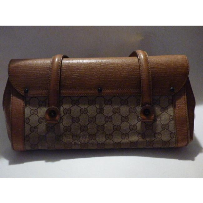 Gucci Guccissima Print Canvasleather Bamboo Bullet Tan Leather Satchel