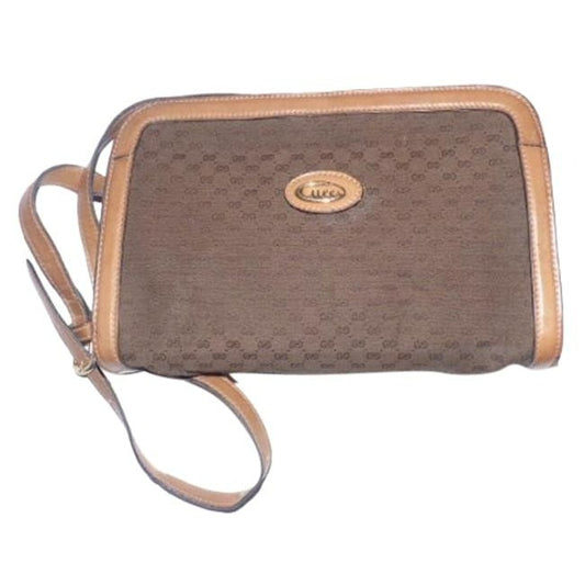 Gucci Vintage Camel Leather Brown Small G Logo Print Cross Body