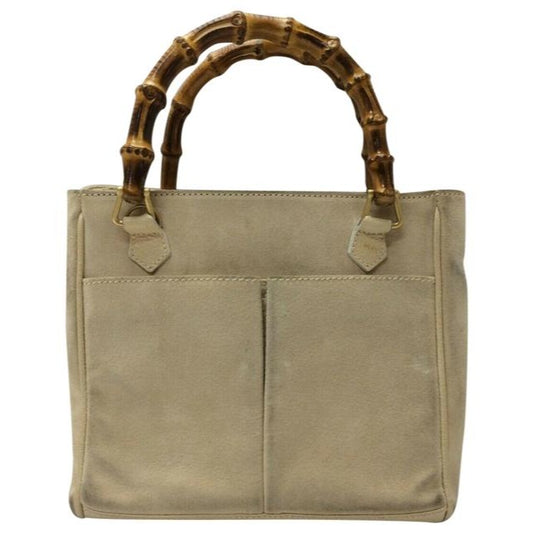 Gucci Stone Suede And Leather With Two Bamboo Handles Satchel