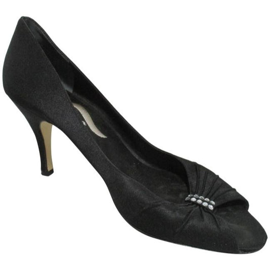 Nina Black & Rhinestone Sateen Peep Toe Pumps