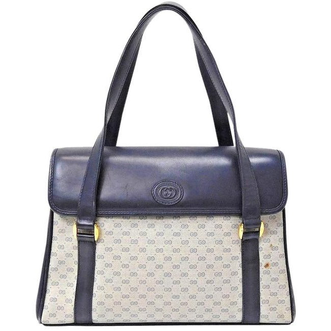 Gucci Gg Supreme Tote Bag Micro Guccissima Print Top Handle Blue Coated Canvas And Leather Satchel