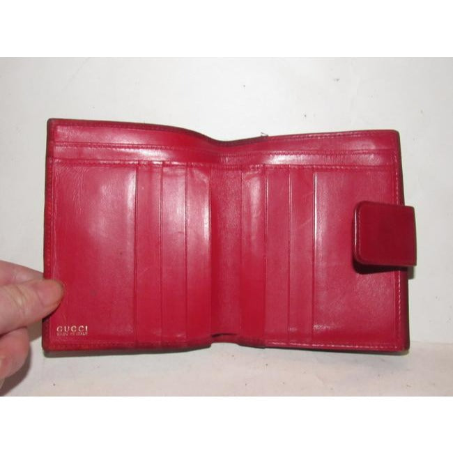 Gucci Red Suede And Leather With Gold Horse Bit Accent Vintage Wallet