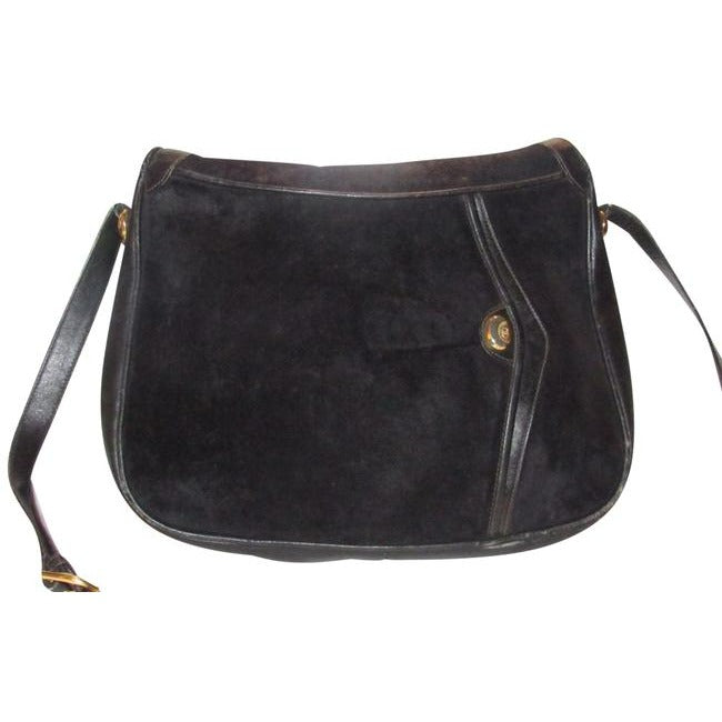 Gucci Vintage Shoulder Black Suede And Leather With Gold Chain Accents Hobo Bag