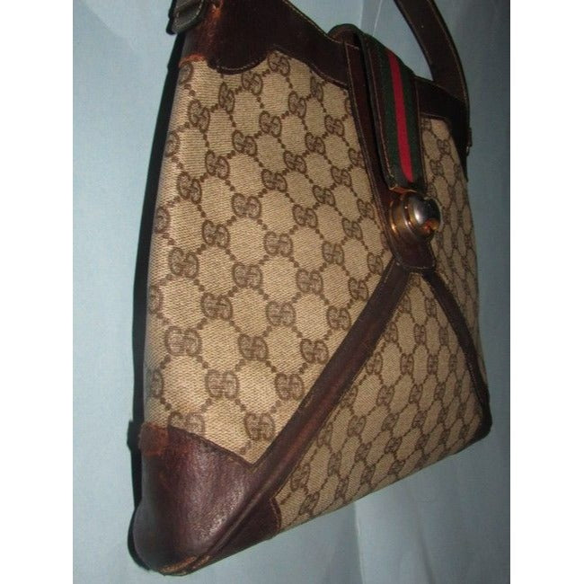 Gucci Guccissima Leather Coated Sherry Line Red Green Brown G Hobo