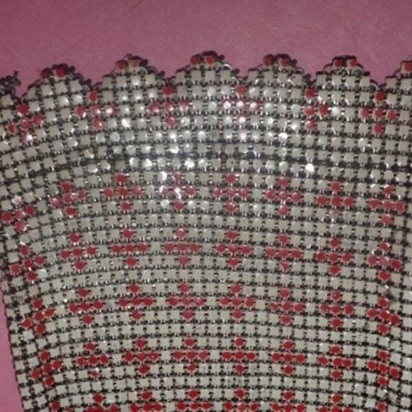 Whiting & Davis Vintage Art Deco Sterling Mesh with Red and Cream Designer Purse