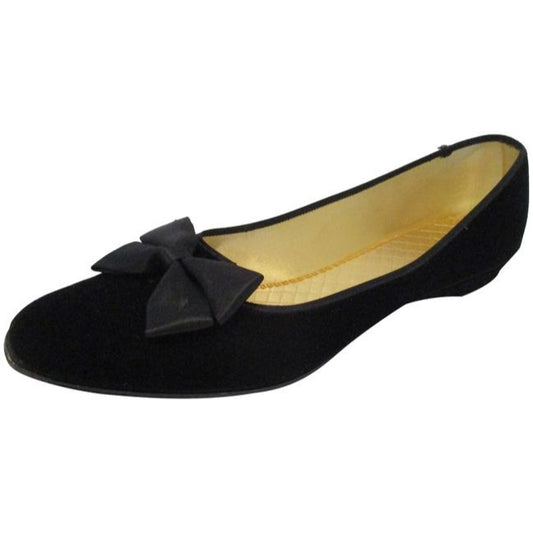 Daniel Green Black Brush Velour Gold Quilted Insole Flats Size Us