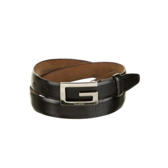 Tom Ford Era Gucci Black Leather Belt with a Chrome Square G Buckle