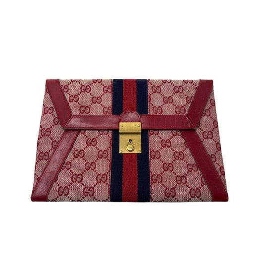 Gucci Gg Supreme Portfolio Print Portfolioclutch With Center Stripe Red Guccissimabluewhite Leather