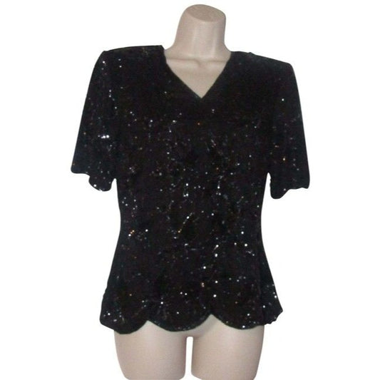 Stenay Black Silk Vintage Bead Sequins Top