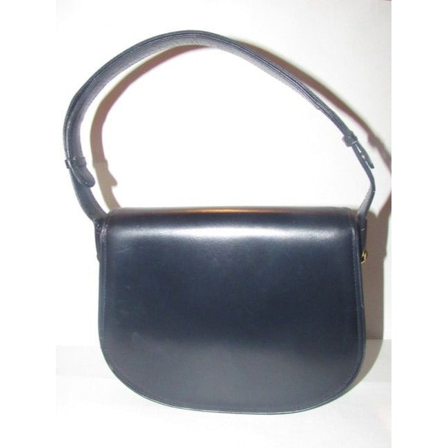 Vintage, RARE, Gucci, mod, deep blue leather, 1973 line , shoulder purse with bold gold tone accents