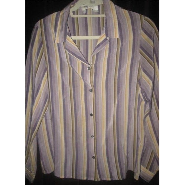 Salvatore Ferragamo Striped Shades Of Purple And Gold Silk Button Down